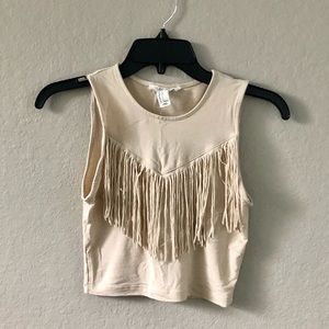 Fringe Detail Cream Crop Top - perfect for Cowboy Carter!